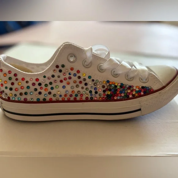 Converse Custom Multicolor Rhinestone Kicks! Sz 8 Woman. Low top one of. Kind! - Picture 6 of 16